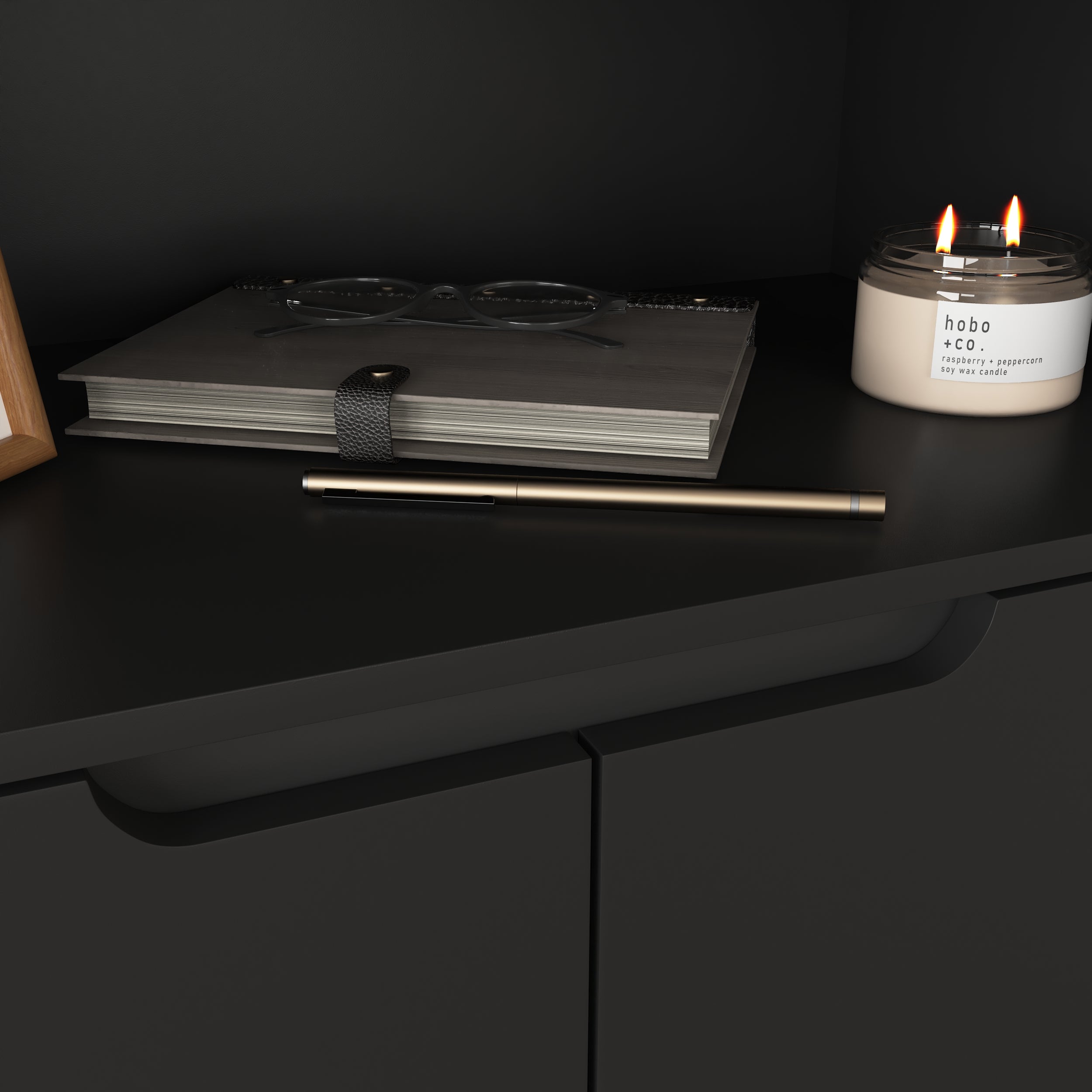 Tall Bookcase 4-Door Storage with Tempered Glass and Adjustable Shelf - Black MDF