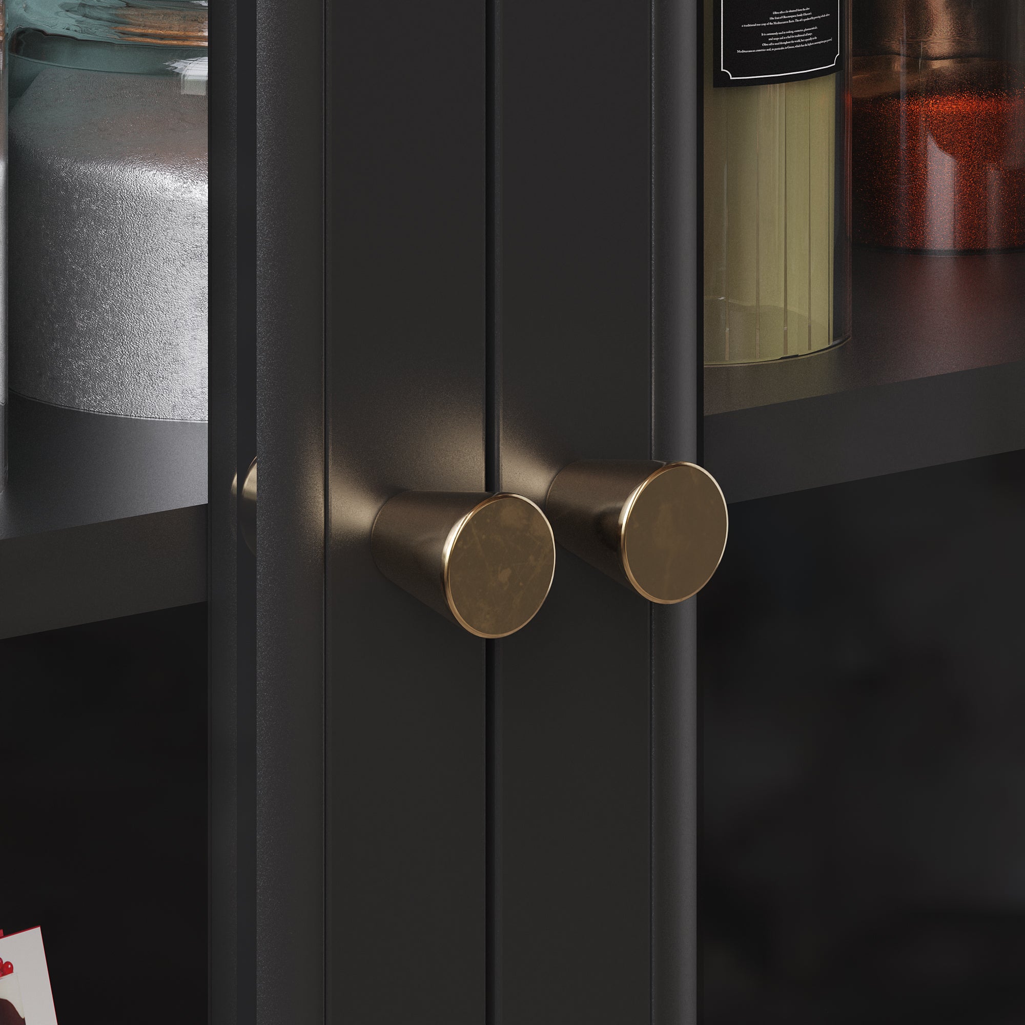 Kitchen Island Serving Trolley Mobile with Wheels Glass Doors Storage Black