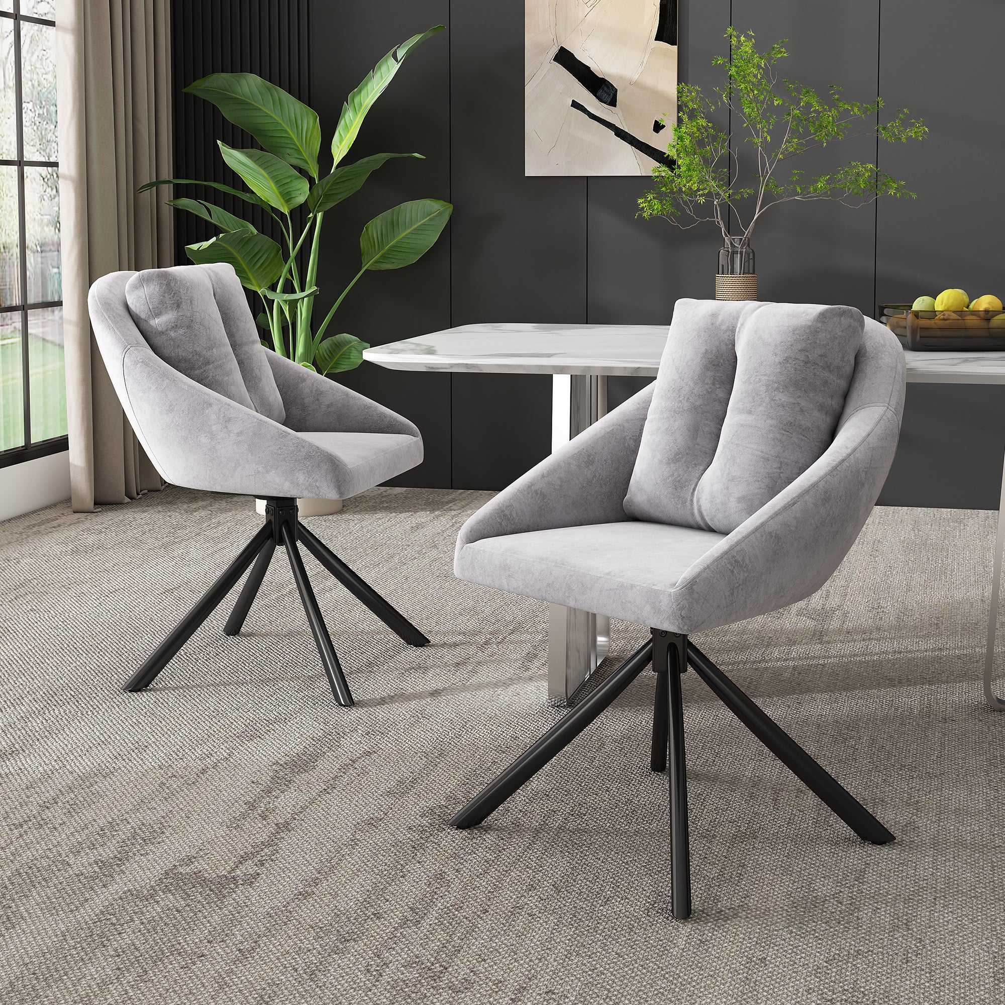 Swivel Dining Chair Set of 6 with Ergonomic Design, Grey Velvet