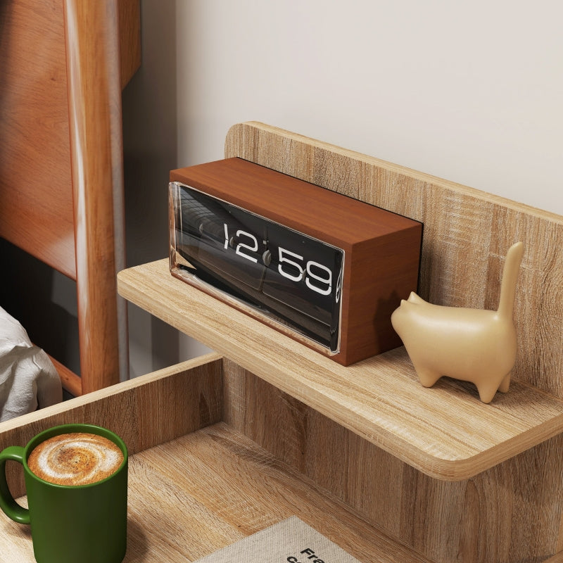 Side Table, Bedside Table with Storage, Chipboard, Natural Wood