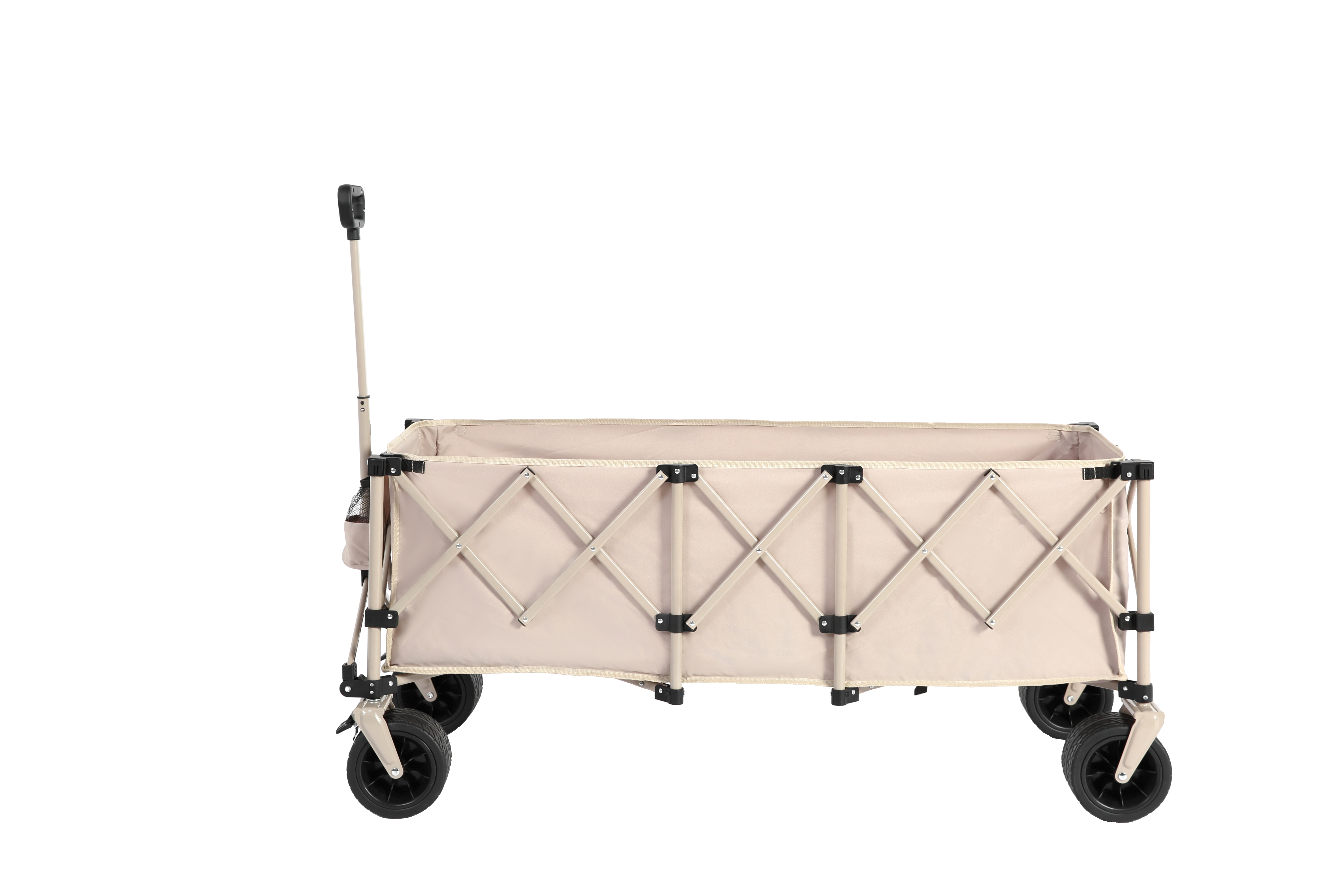 Foldable Extended Wagon, 220lbs Capacity, 300L Utility Cart, All-Terrain Wheels, Drink Holders, Beige