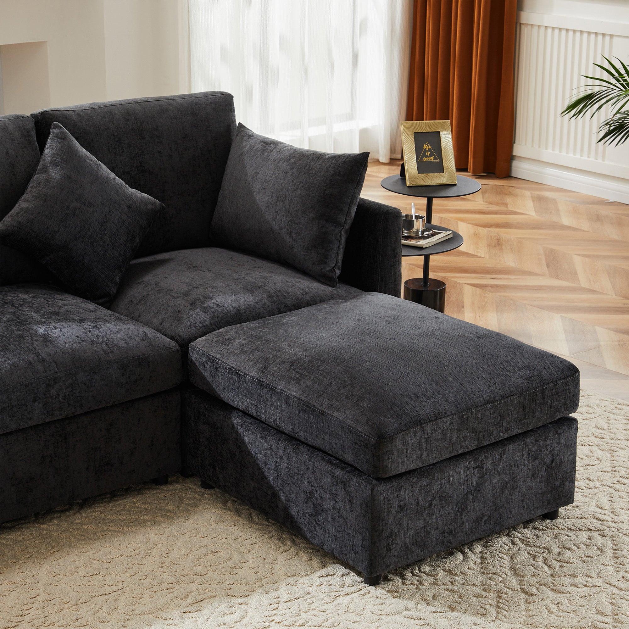 Sofa, Three-Seater, Four-Seater, L-Shaped Corner with Footstool, Chenille Fabric
