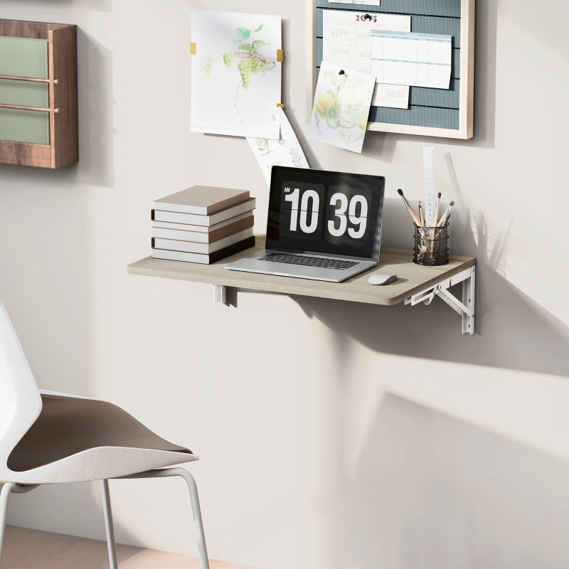 Wall-Mounted Folding Table 60x40cm Space-Saving Floating Desk Oak