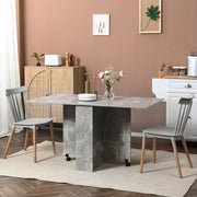 Folding Dining Table, Drop Leaf with 2-Tier Shelves & Casters, Cement Grey