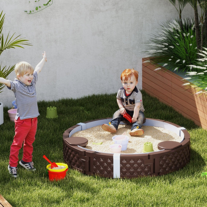 AIYAPLAY Sandpit Sandbox with 3 seats, waterproof base, weather-resistant protective cover, for 1.5-5 year old children, dark brown