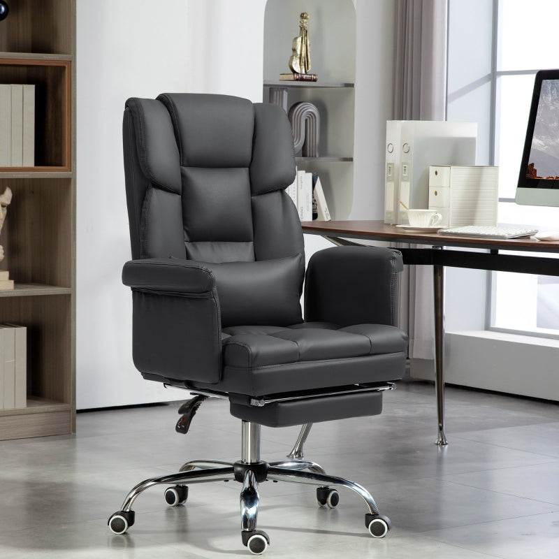 Office Chair, Ergonomic Reclining Computer with Footrest, Faux Leather Black