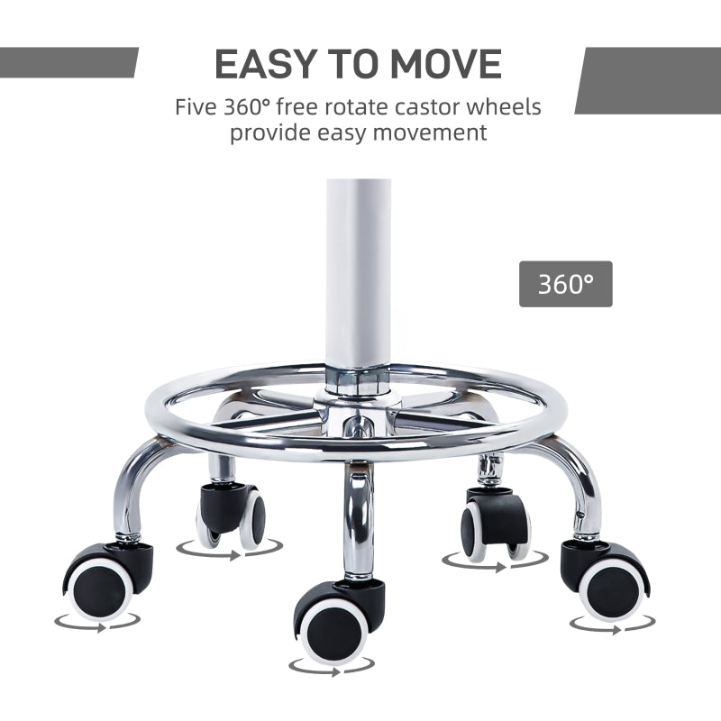 PU Leather Rolling Stool, Height Adjustable with Wheels, Grey