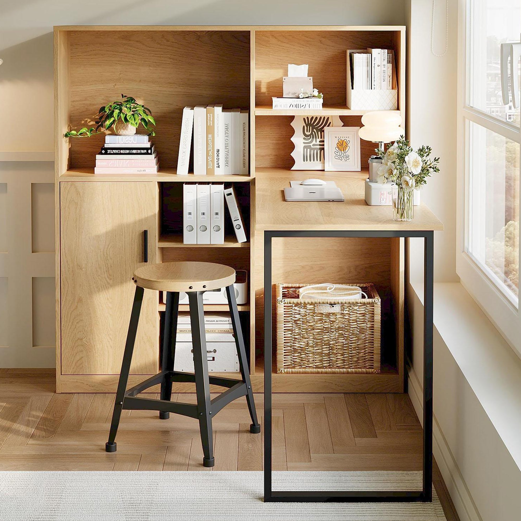 Computer Desk, Shelf & Cupboard, Work Table, Natural 120cm