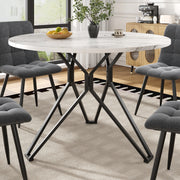 Round Dining Table, 100x100x76cm, 4-Person, MDF Marble, Black