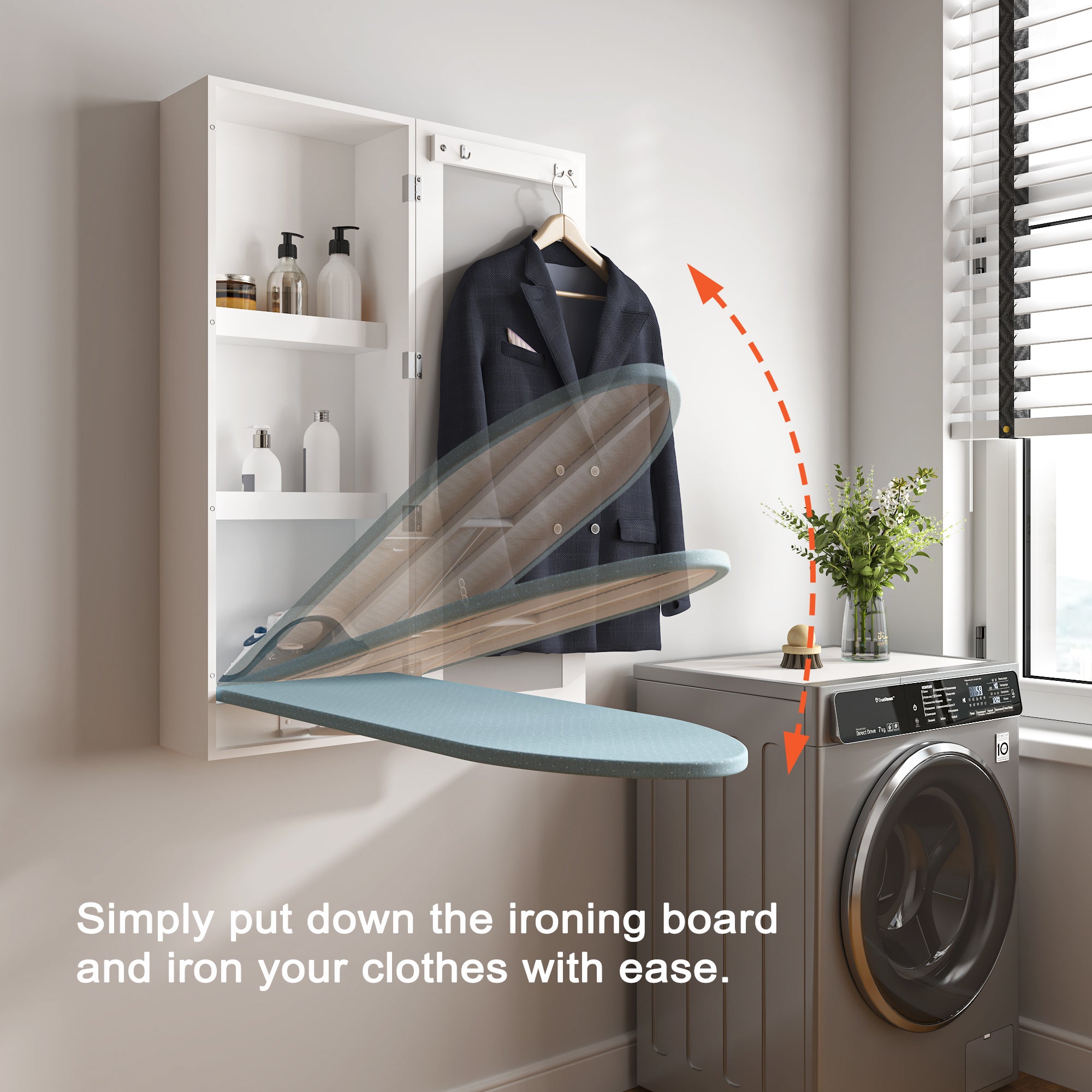 Wall Mounted Ironing Board Cabinet Folding Board Mirror Storage