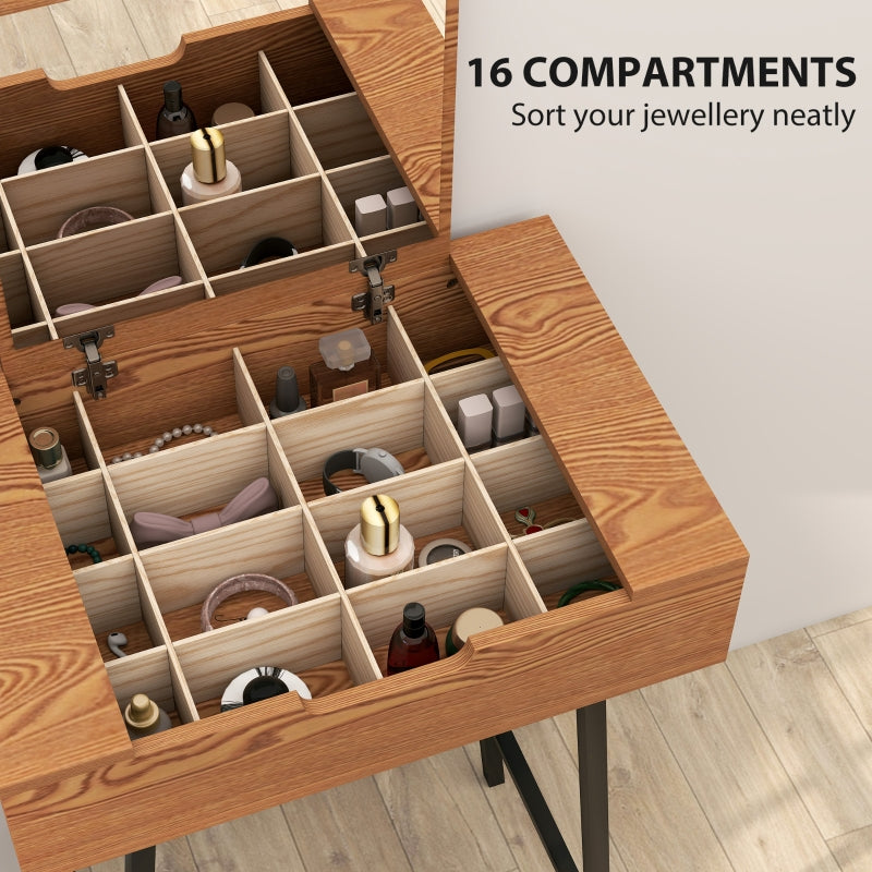 Vanity Desk Flip-Up Mirror 16 Compartments Natural Wood Effect