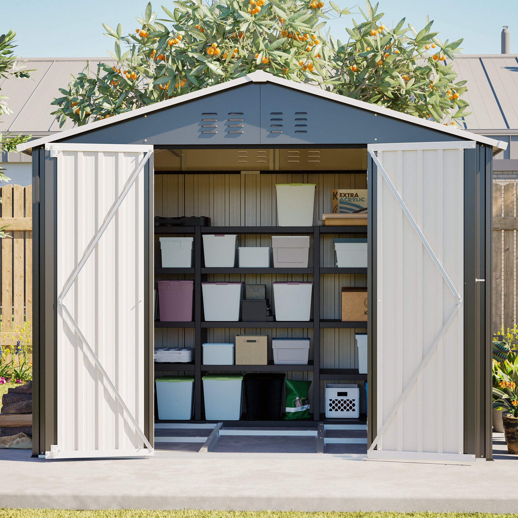 Garden Shed/Tool Shed 240x192.3x191 cm Sliding Door Lockable Metal