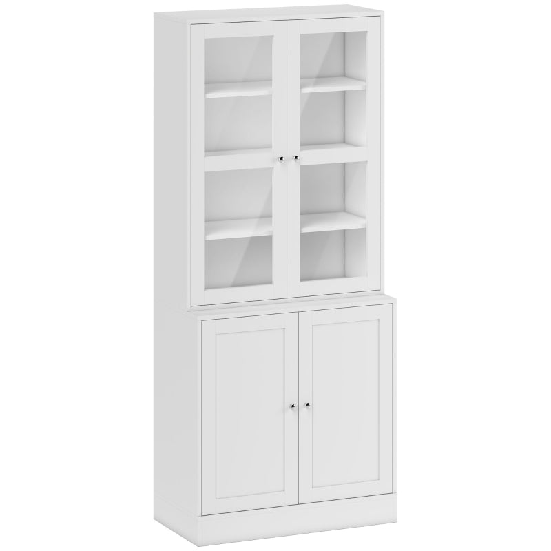 Modern Bookcase Glass Doors Adjustable Shelves Display Cabinet White