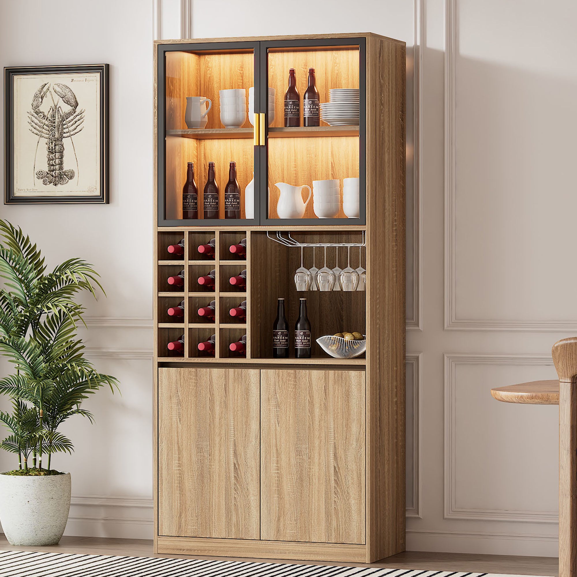 Display Cabinet with Glass Doors, Lighting - 180 cm