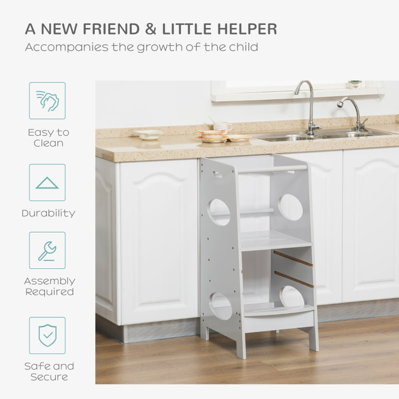 Kids Step Stool Toddler Kitchen Tower with Adjustable Platform, Grey