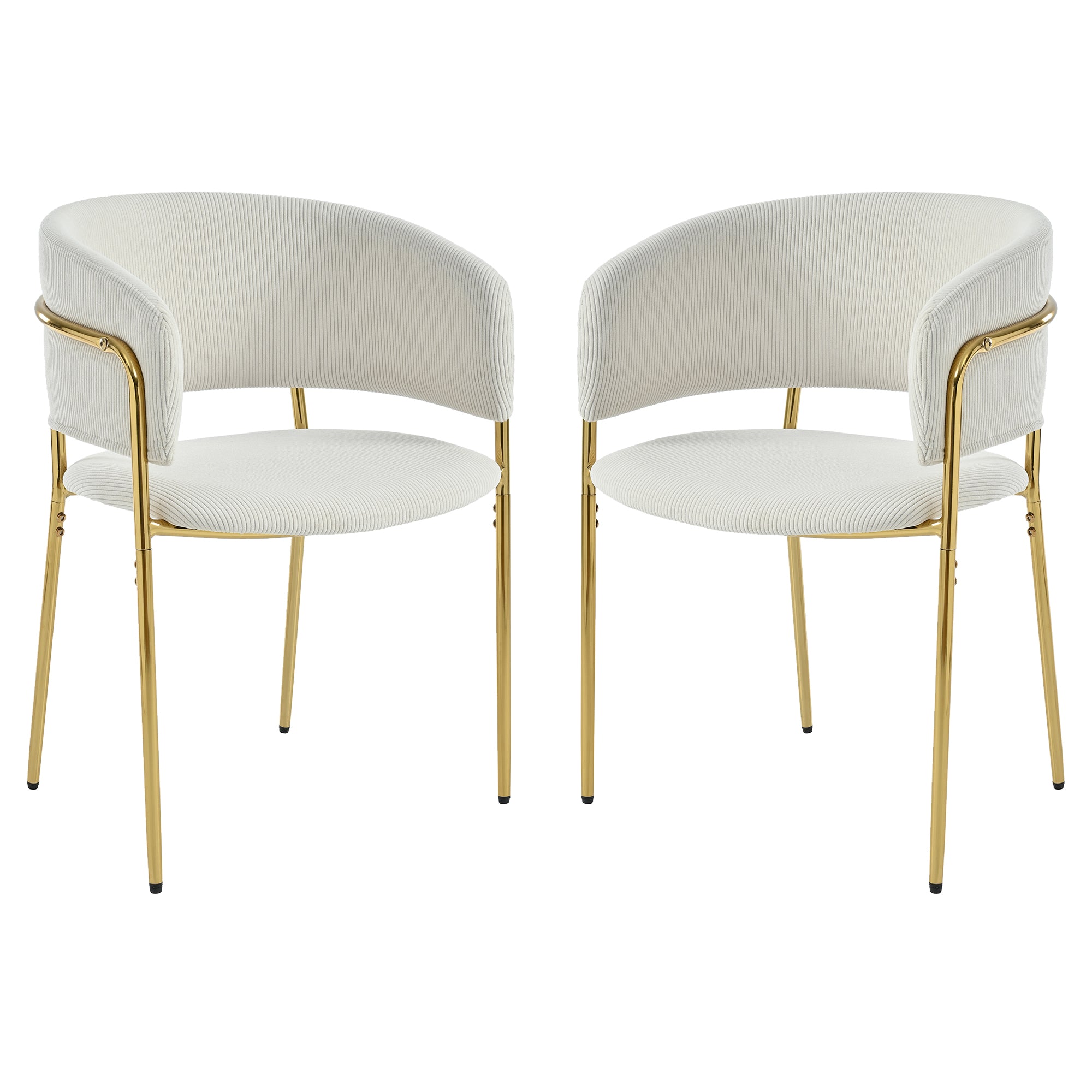 2 Modern Chairs with Angled Legs and Adjustable Feet, Beige Corduroy
