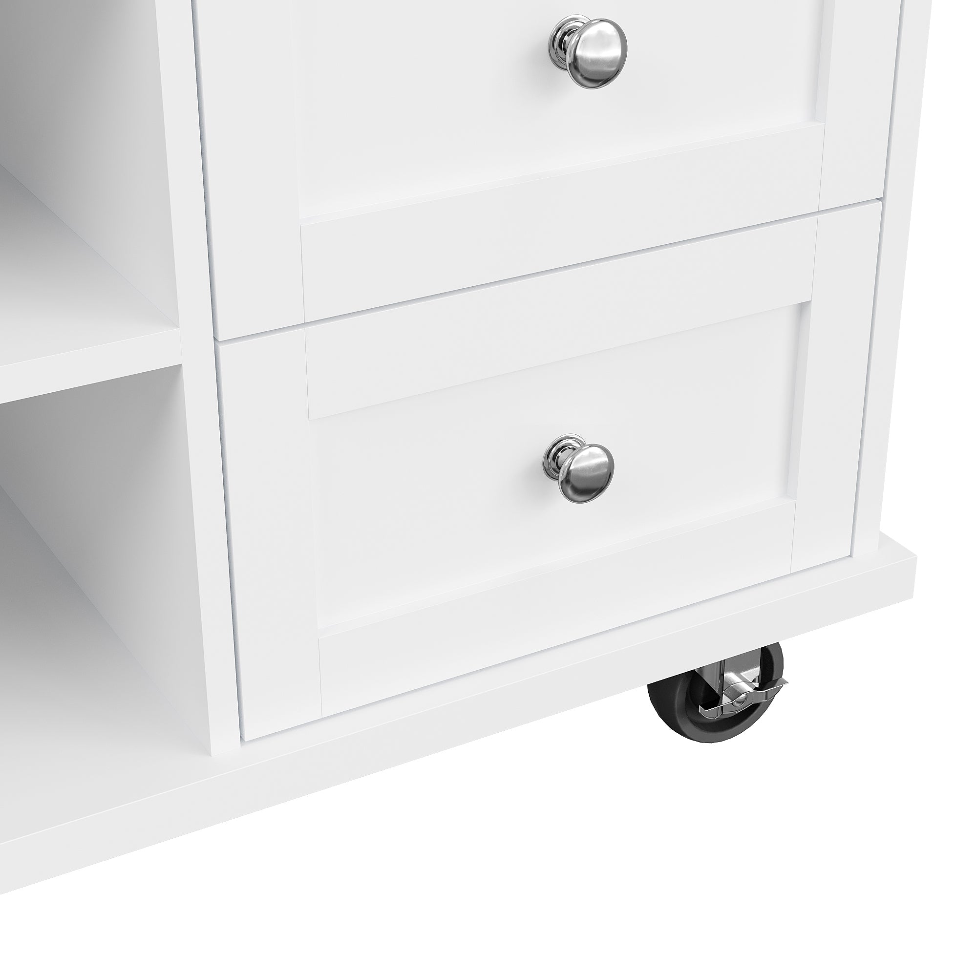 Dining Trolley, 134x46x92cm Drawer & Cabinet Storage, Mobile/Stationary Dual-Use, White
