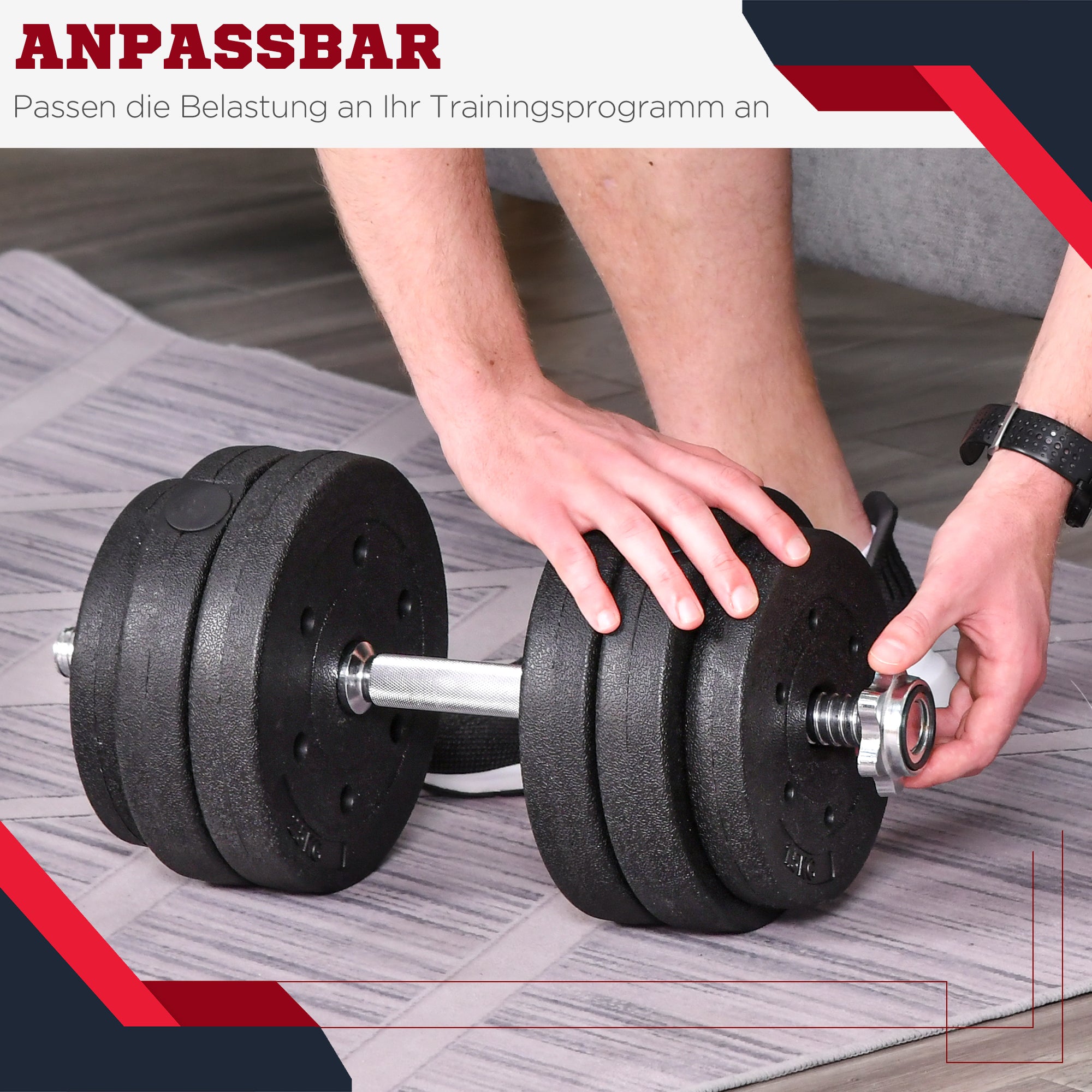 Dumbbell Set 30KG Weight Plates for Home & Gym, Steel PU Black