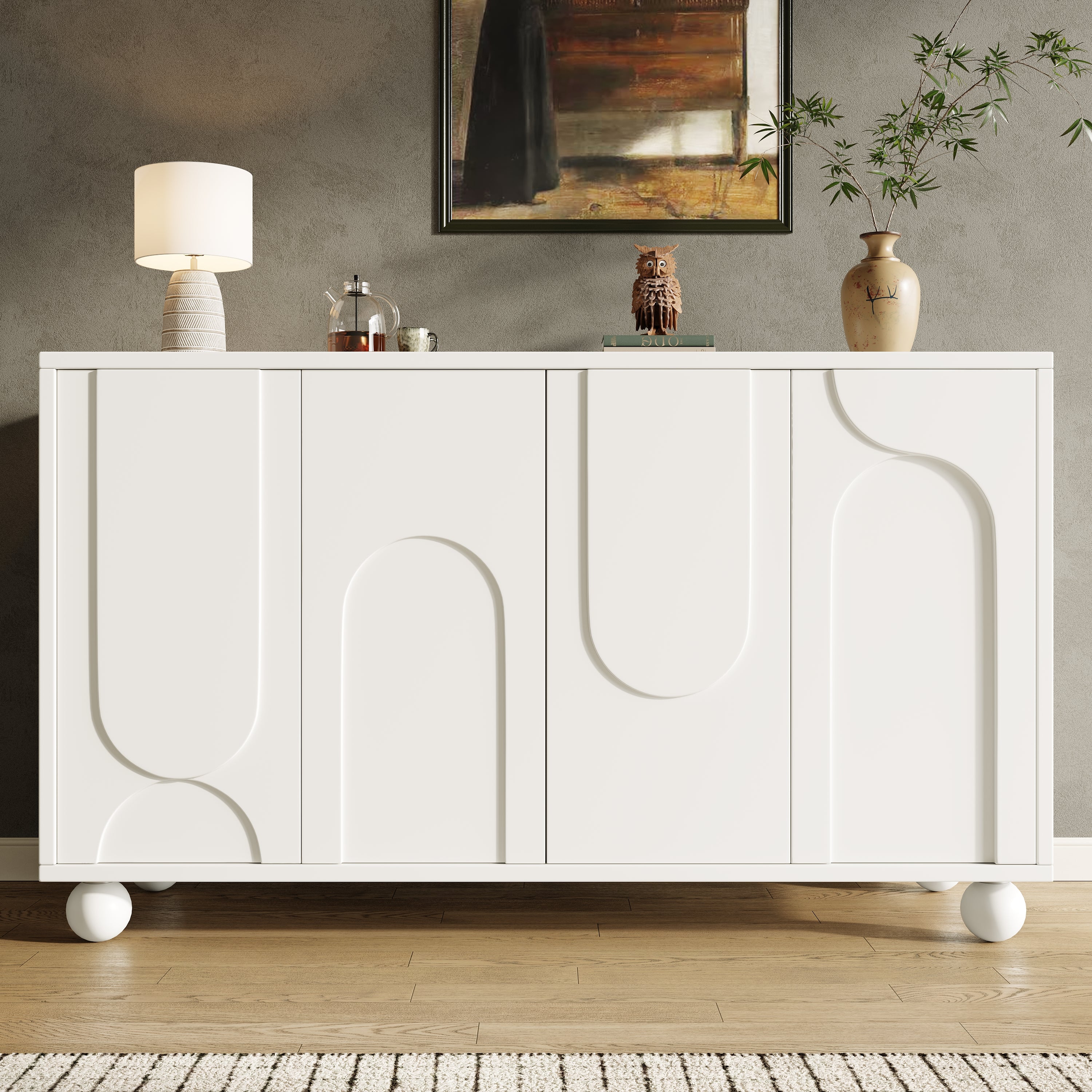 Sideboard Cabinet with Storage and Adjustable Top, White