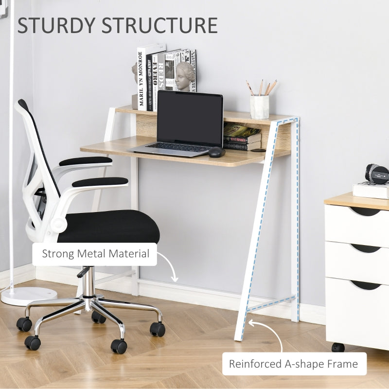 Writing Desk Computer Table Home Office Workstation Storage Shelf White and Oak