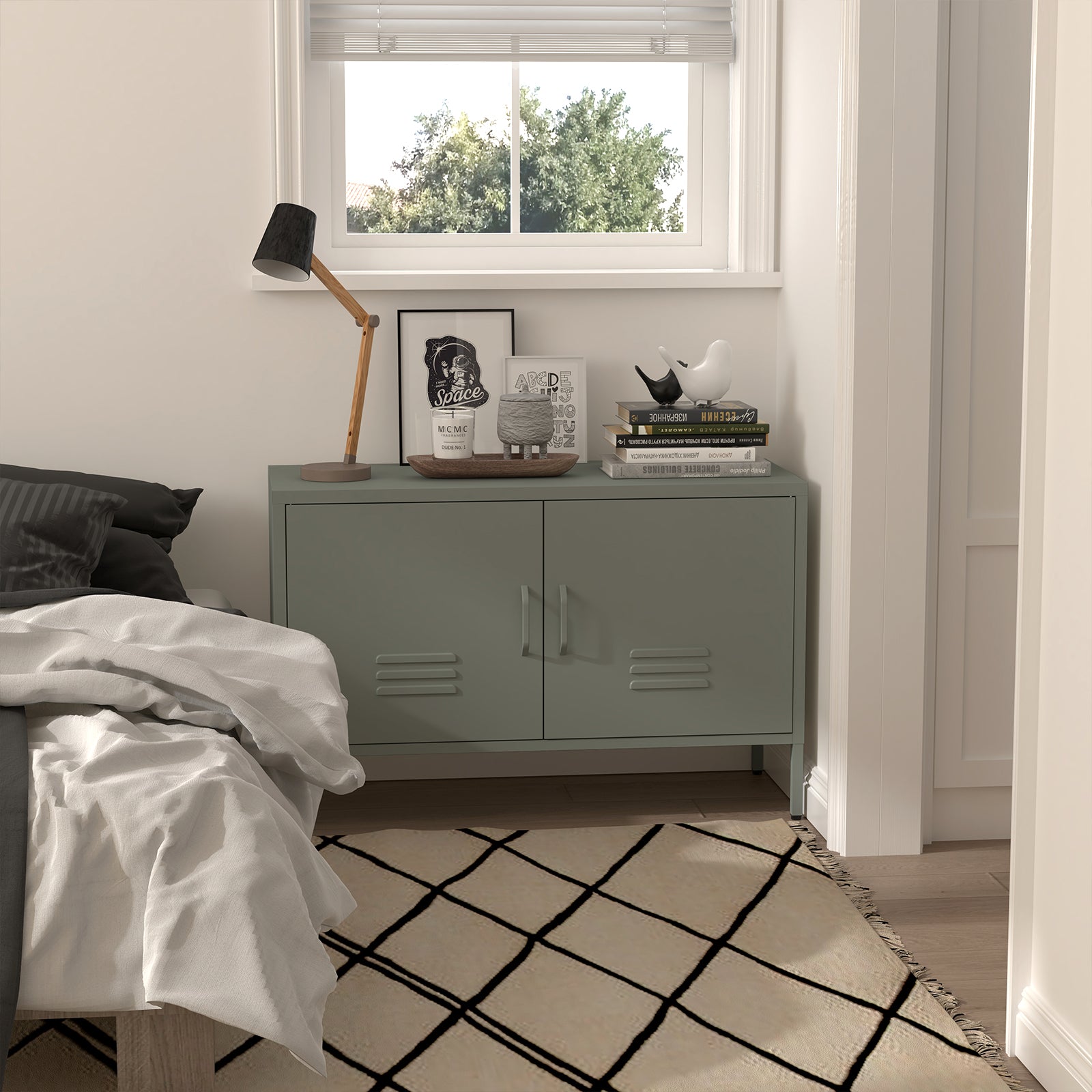 Metal Storage Cabinet with Adjustable Dividers and Cable Management, Green