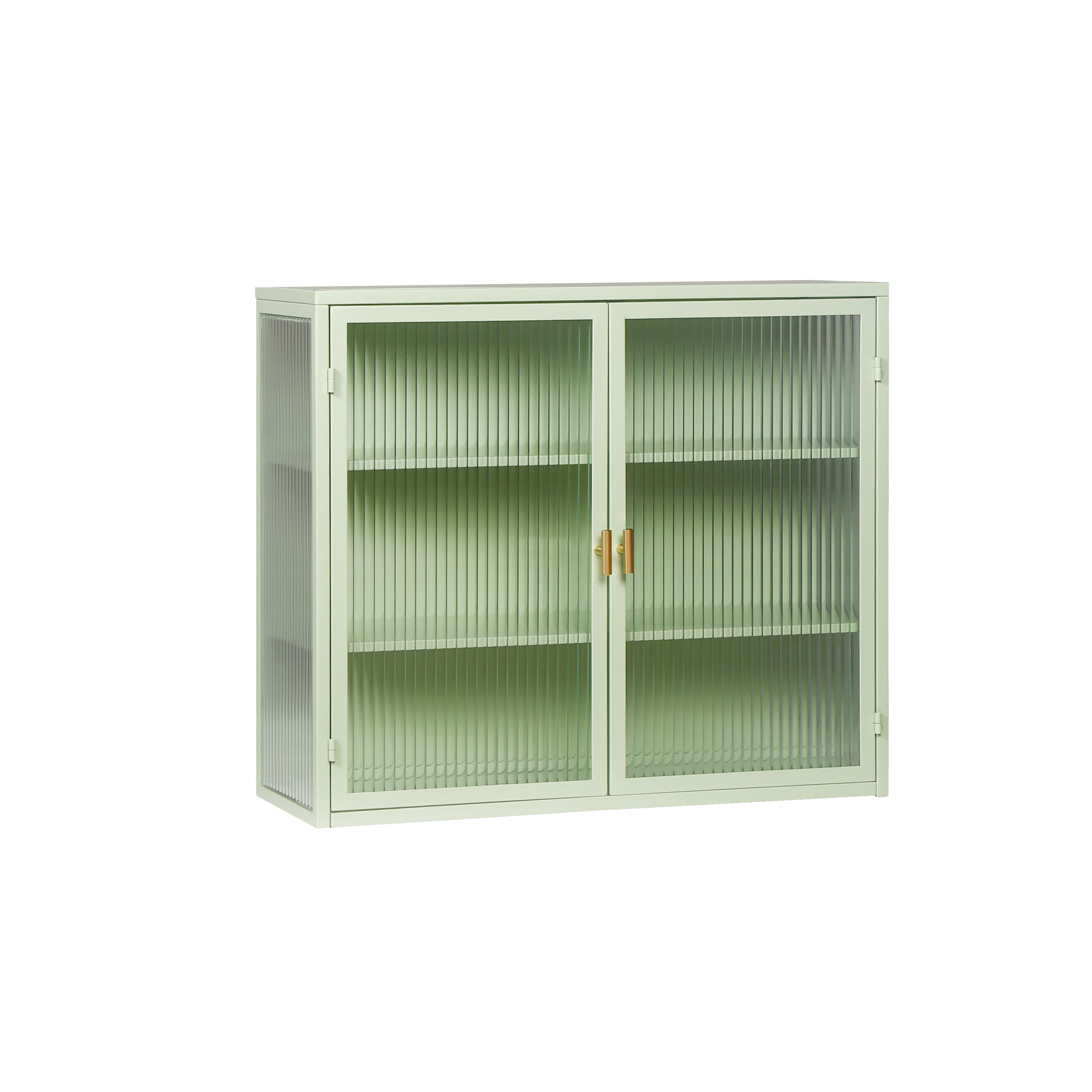 Wall Cabinet, 70CM Modern Two-Door with Three-Tier Storage, Glass Doors (Green)