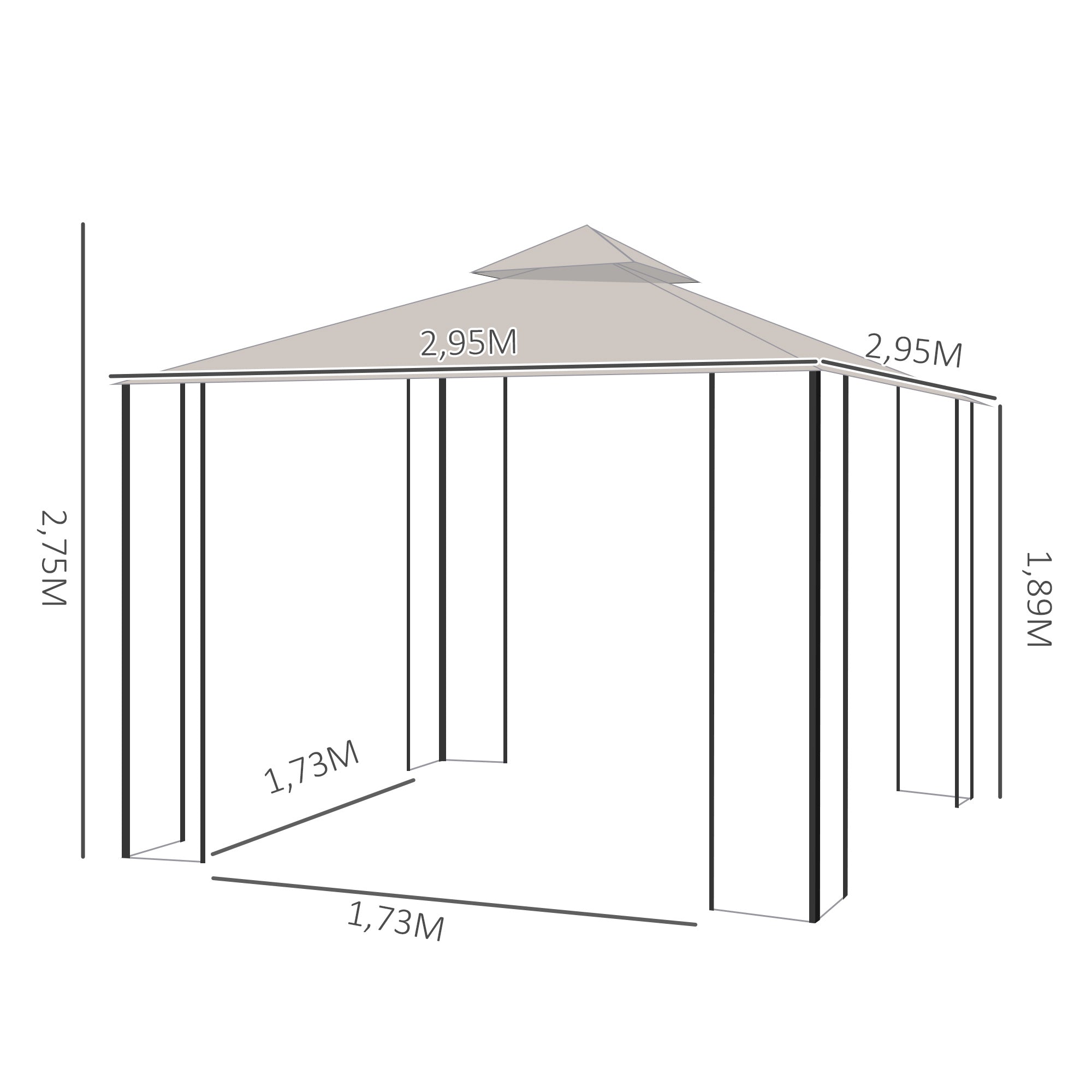 3x3m Garden Gazebo Double Tier Metal Frame Netting, Beige