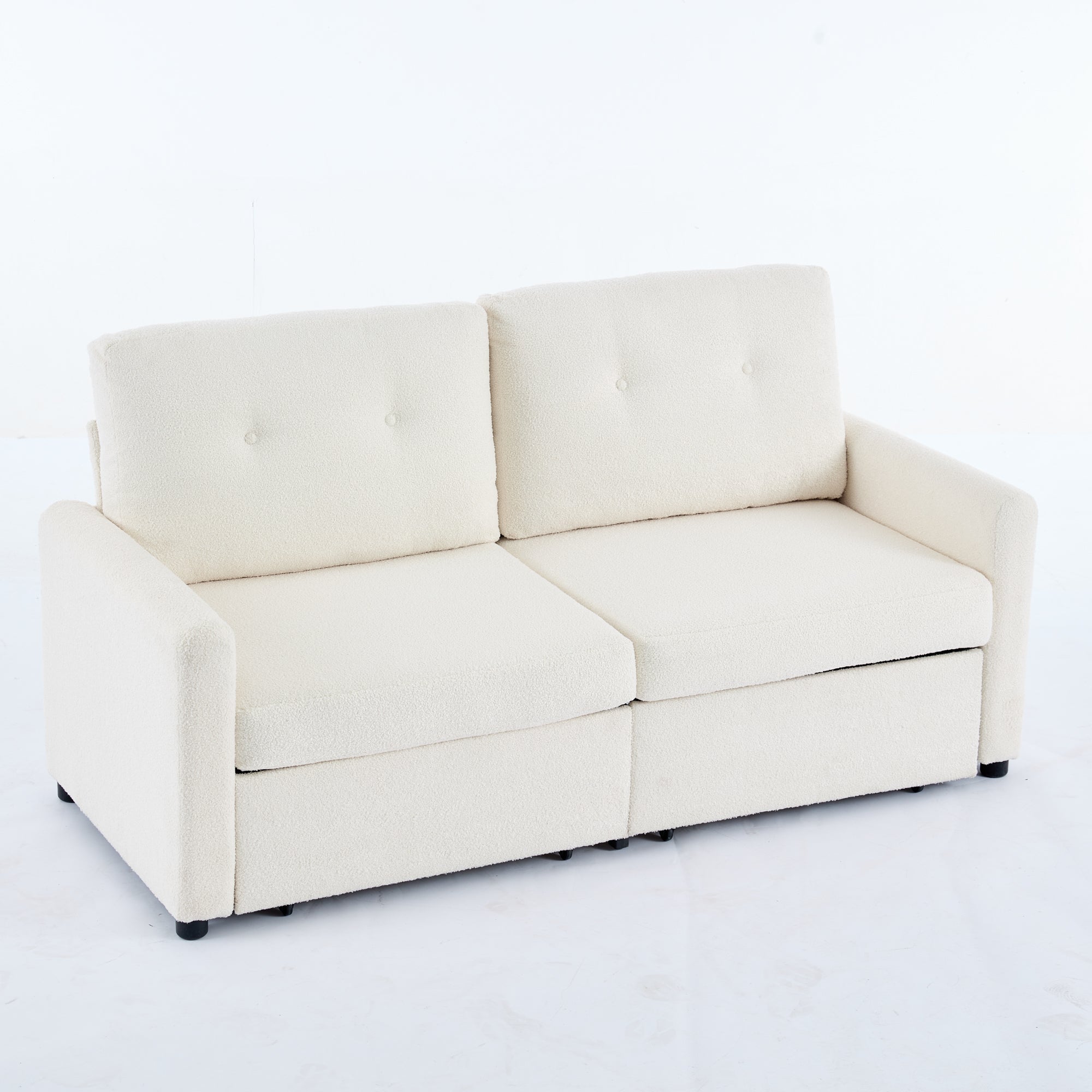 2-Seater Sofa with Double Drawer Storage, Crepe Texture, Ivory-Colored