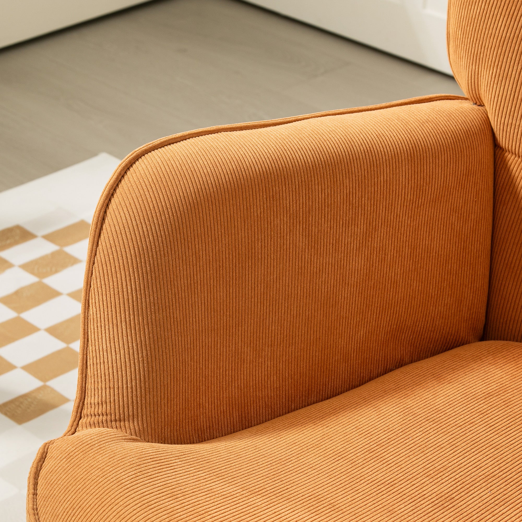 Armchair Footstool Wingback High Back Tufted Wooden Legs Corduroy Brown