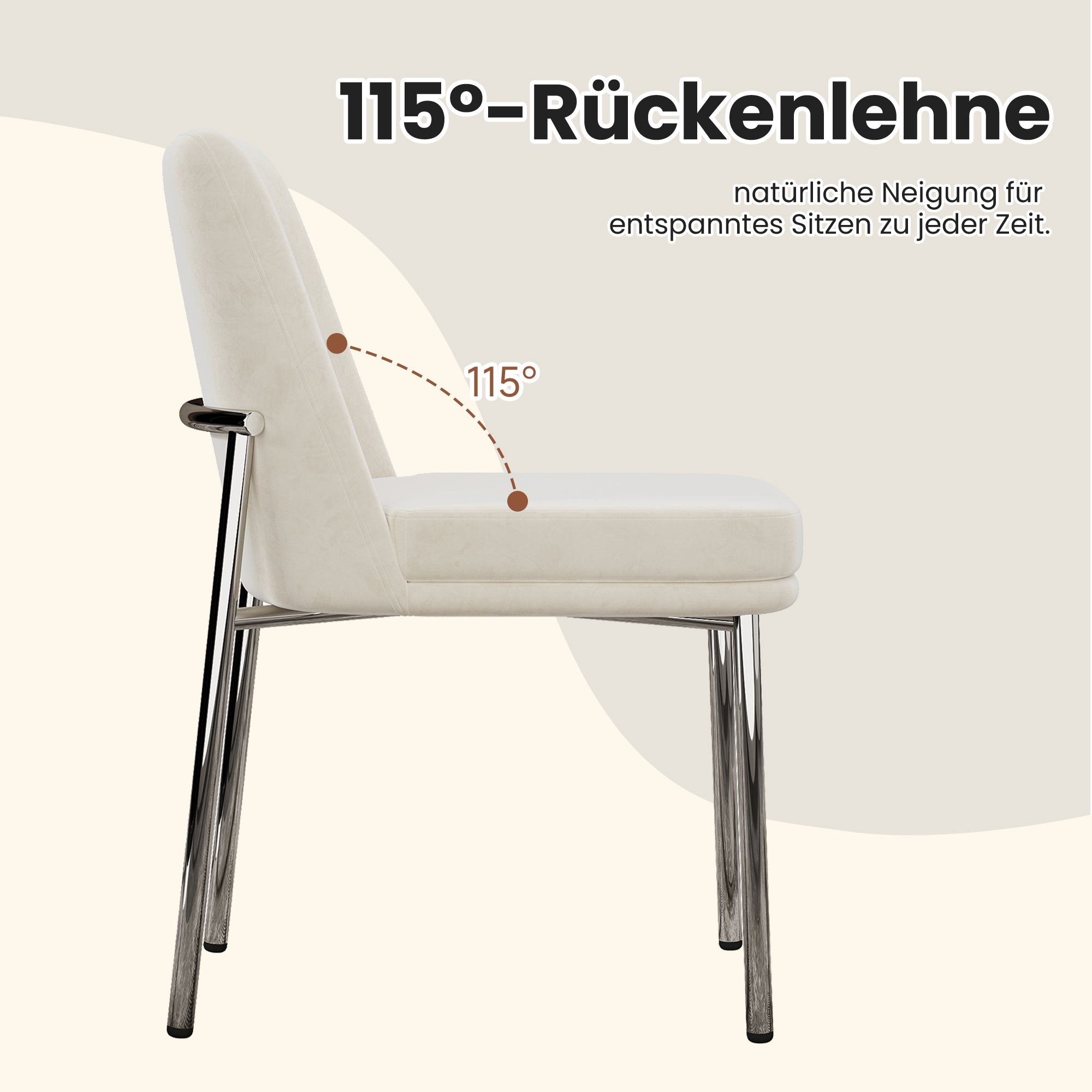 Dining Chairs Set of 6 Thickened Cushion Metal Legs Modern Style - Velvet Beige