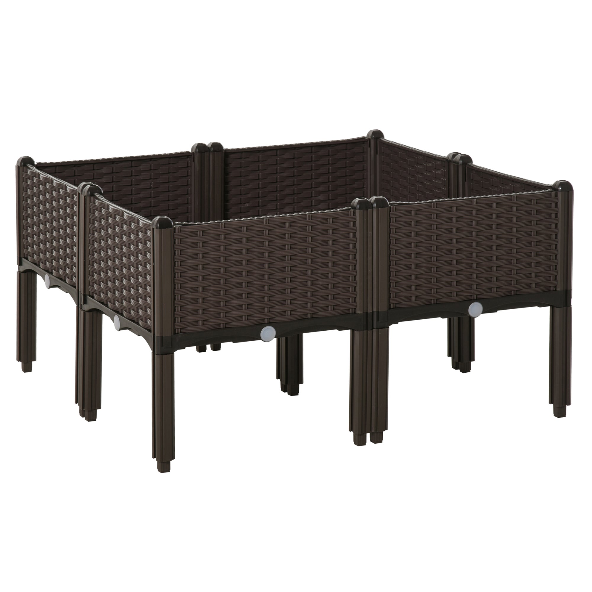 Raised Bed 4-Piece Planter, Rattan Look, Brown