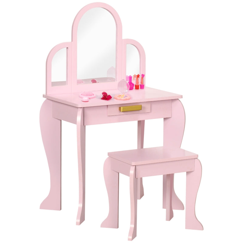 Kids Dressing Table Set, Mirror and Drawer, Pink
