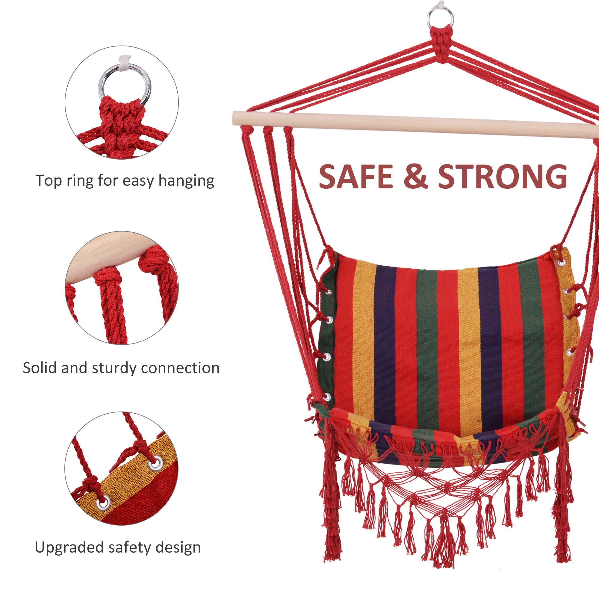 Hammock Chair Swing Hanging Seat Indoor Outdoor Cotton Polyester Multicolor