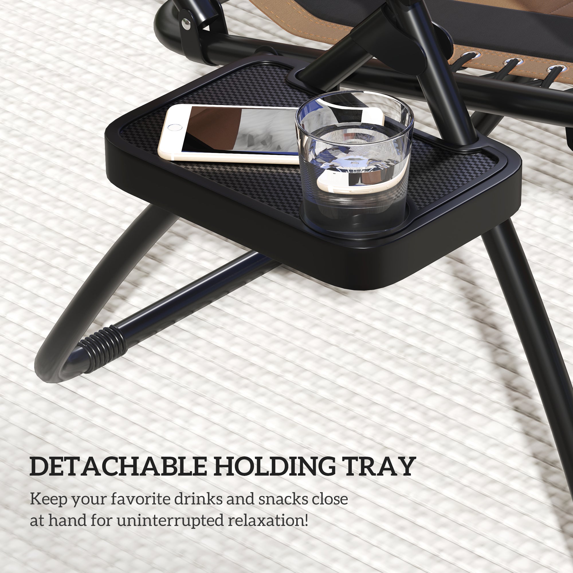 Zero Gravity Lounger Chair Set of 2, Folding Reclining with Shade, Cup Holder, and Cushion, Coffee