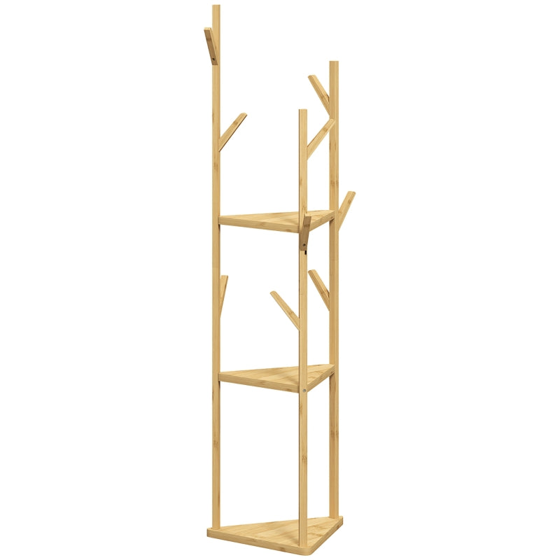 Coat Rack, 8 Hooks, 3 Tiers, Bamboo, Natural