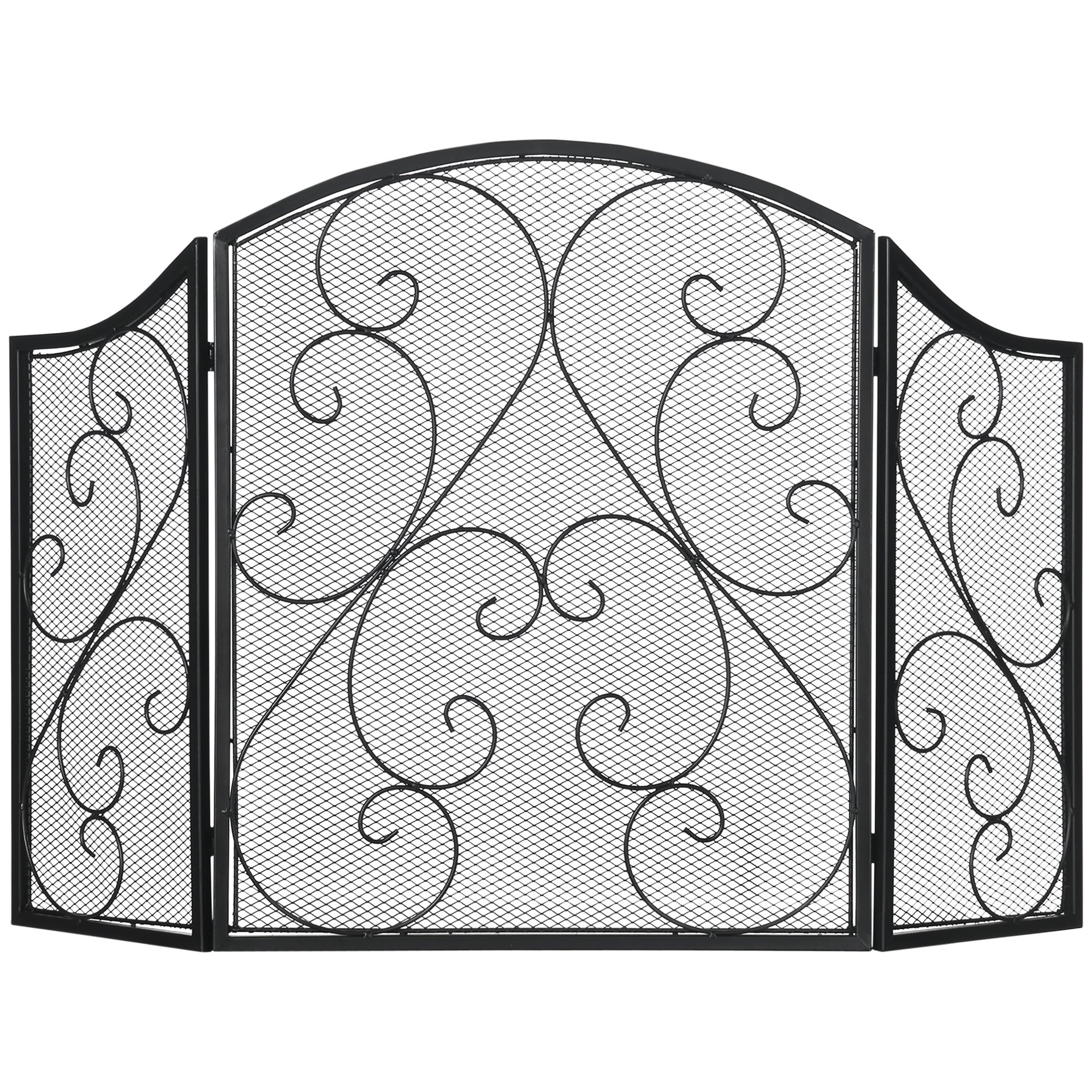 Fireplace Screen Folding 3 Panels Spark Guard Metal Black