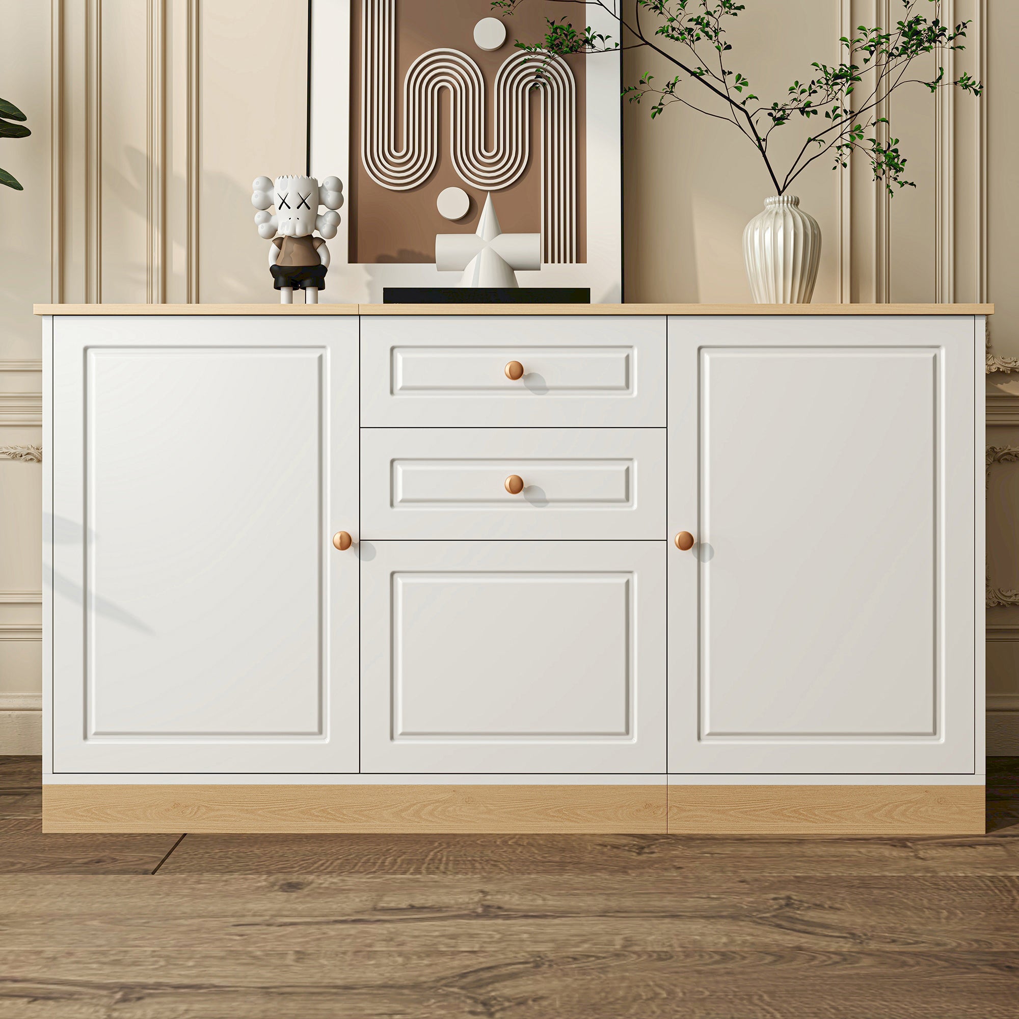 Sideboard with 3 Doors and 2 Drawers, Multifunctional Storage Furniture
