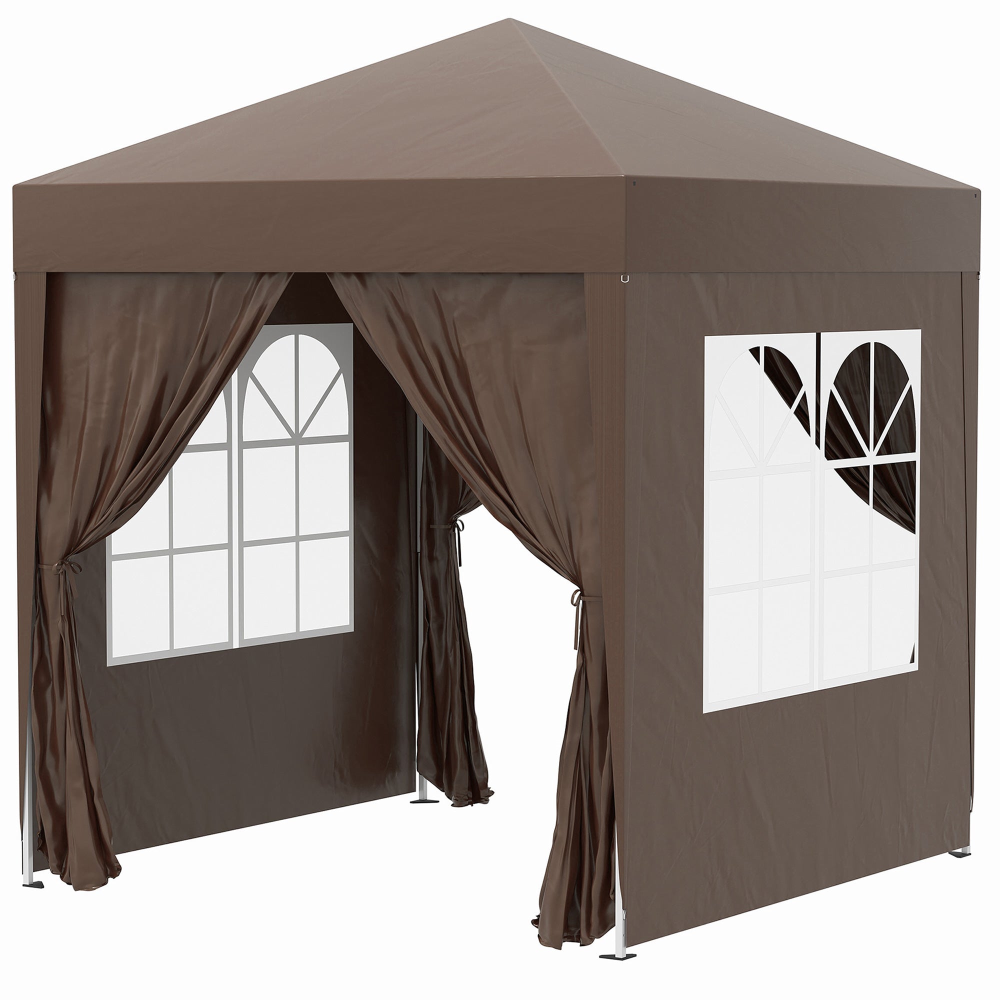 Folding Pavilion 2x2m UV Protection Side Panels Windows Oxford Fabric Brown