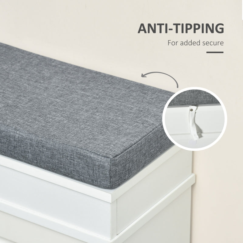 Shoe Storage Bench with Flip Drawers, Seat Cushion, Adjustable Shelf, White