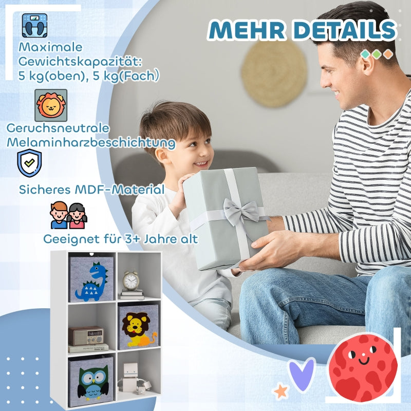 ZONEKIZ Children's Shelf Bookcase with 3 Storage Boxes, White + Gray