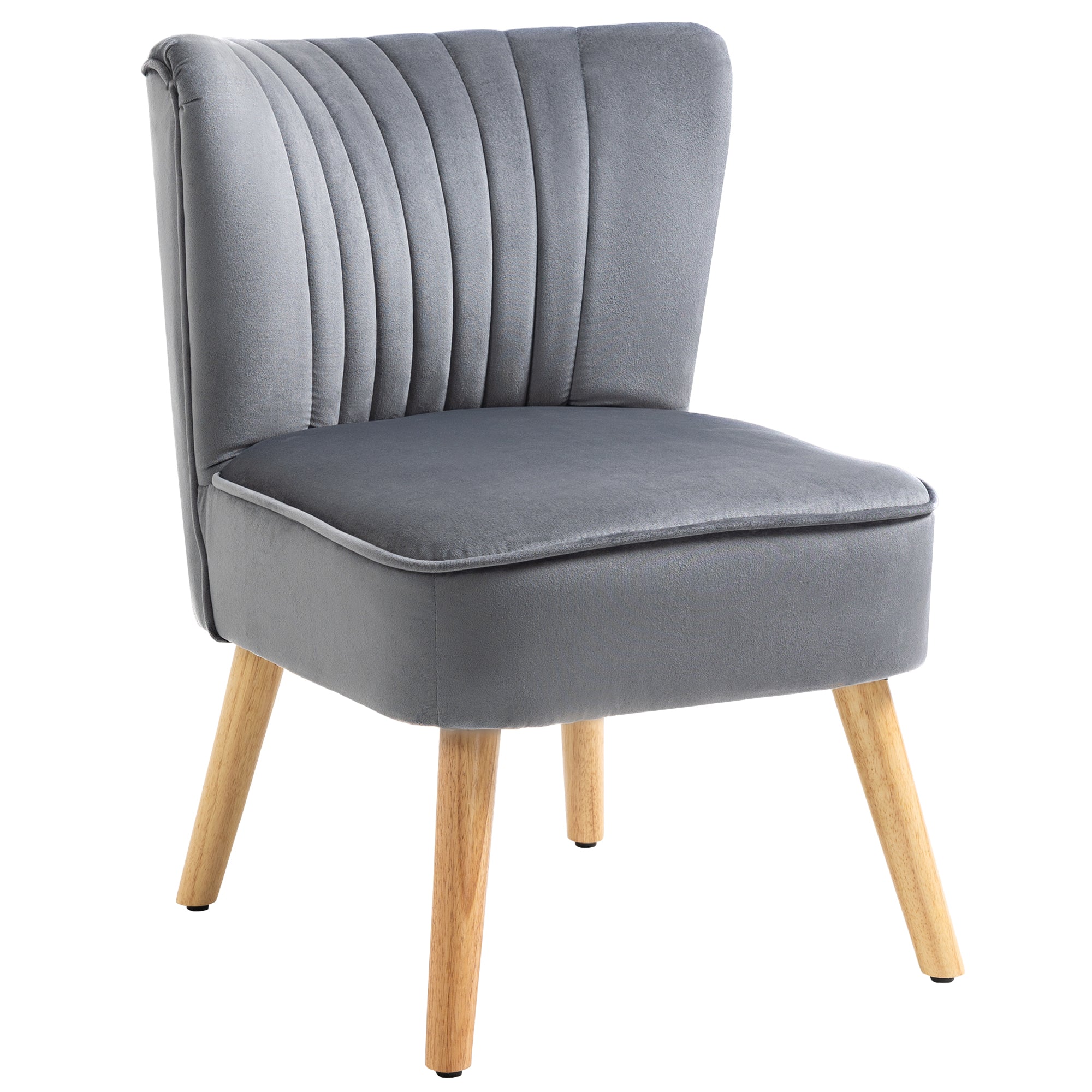 Modern Accent Chair, Fabric with Rubber Wood Legs, Grey