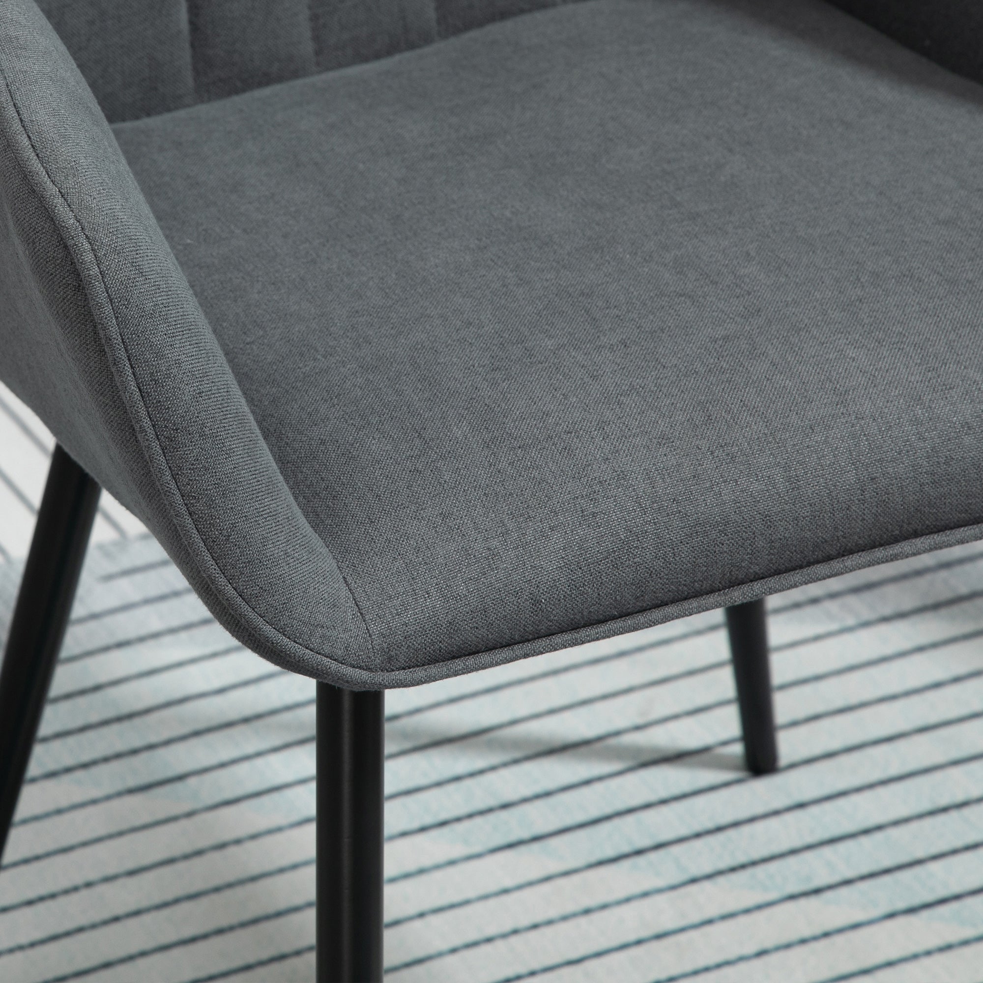 Dining Chairs Set of 2, Upholstered with Backrest and Armrests, Linen Dark Grey