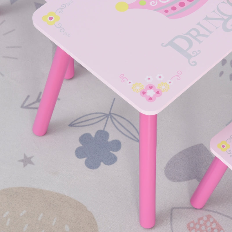 3 Pcs Kids Table and Chair Set Princess & Crown Theme for 2-4 Years Pink