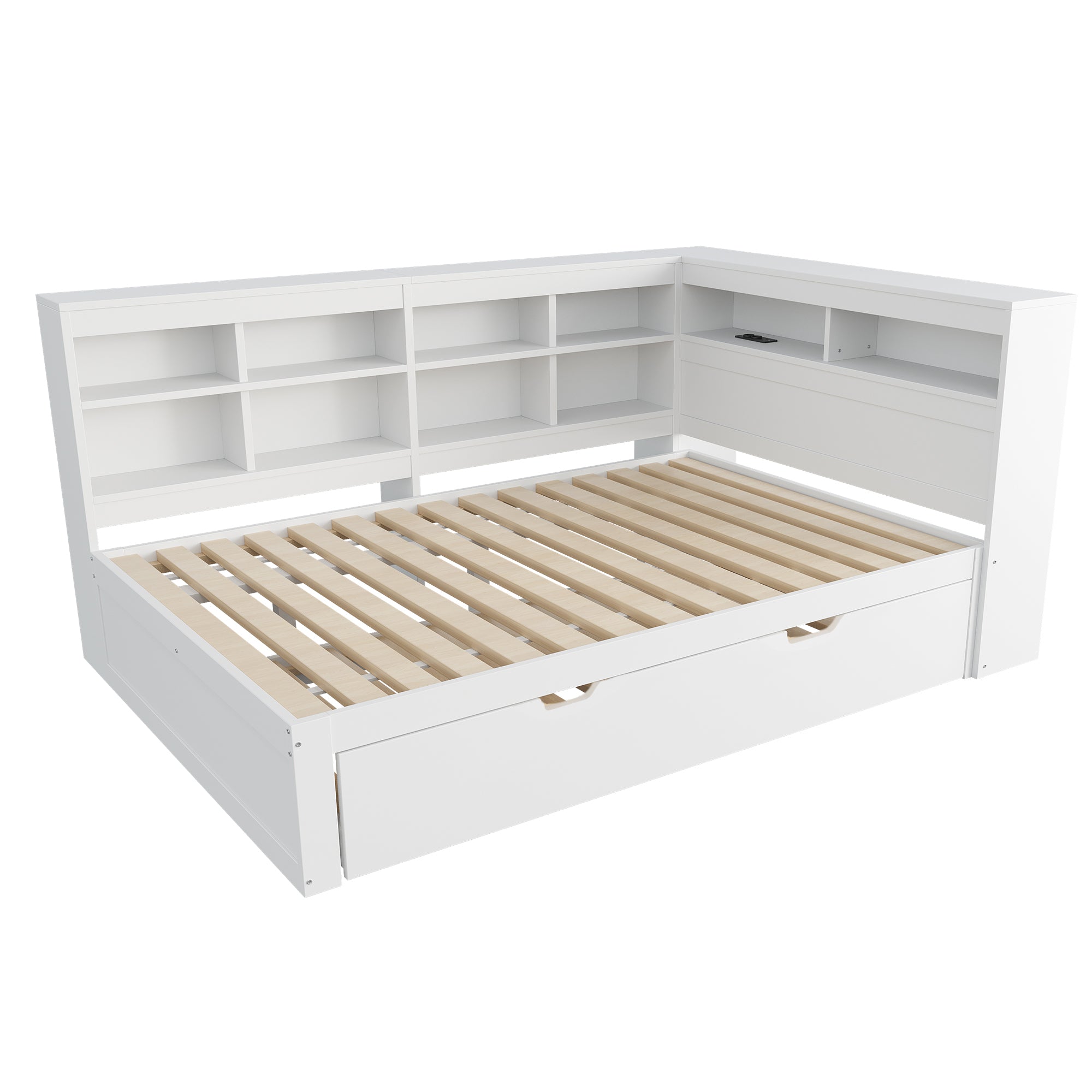 Sofa Bed with USB & Storage, Solid Wood, White