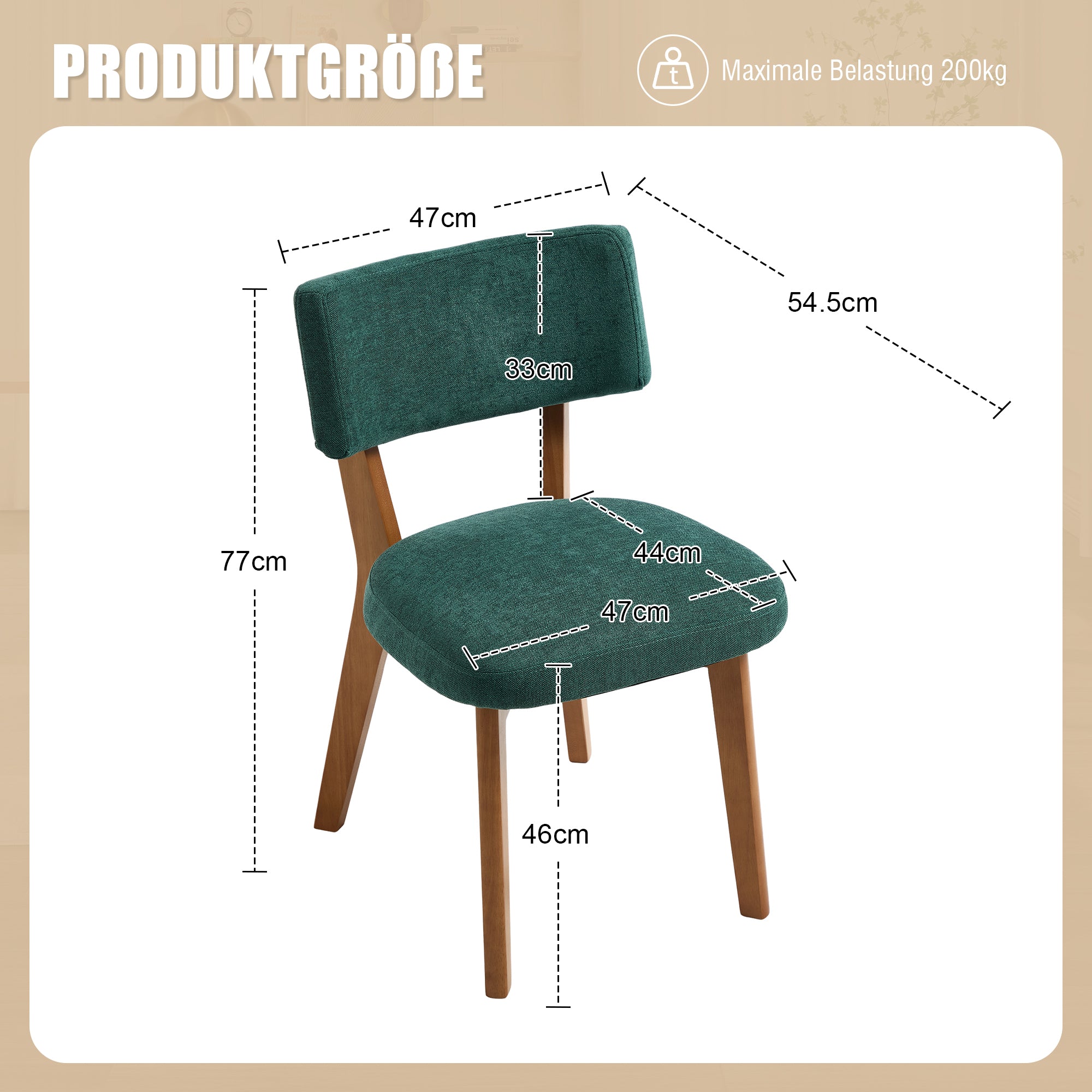 Dining Chair Set of 2, Modern Mid-Century Style Solid Wood Legs, Fabric Upholstered