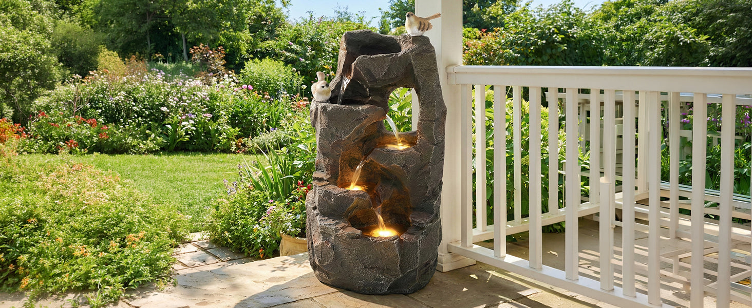 Natural Zen LED Outdoor Fountain for Garden and Terrace, 47 cm, Stone Grey