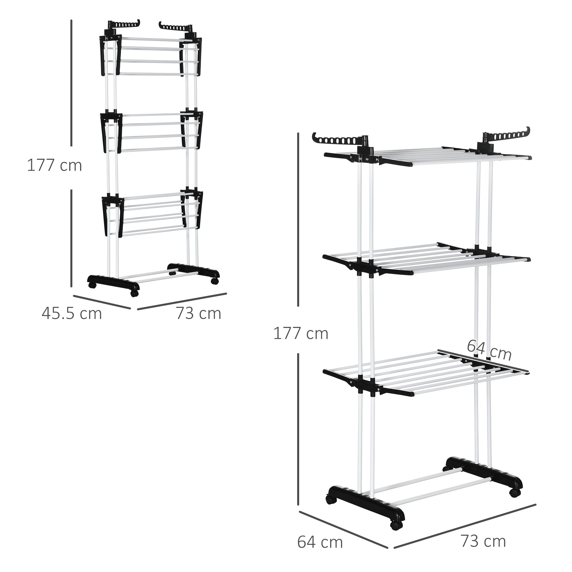 Clothes Drying Rack, Tower-Style 4 Levels Extendable with Wheels, Black
