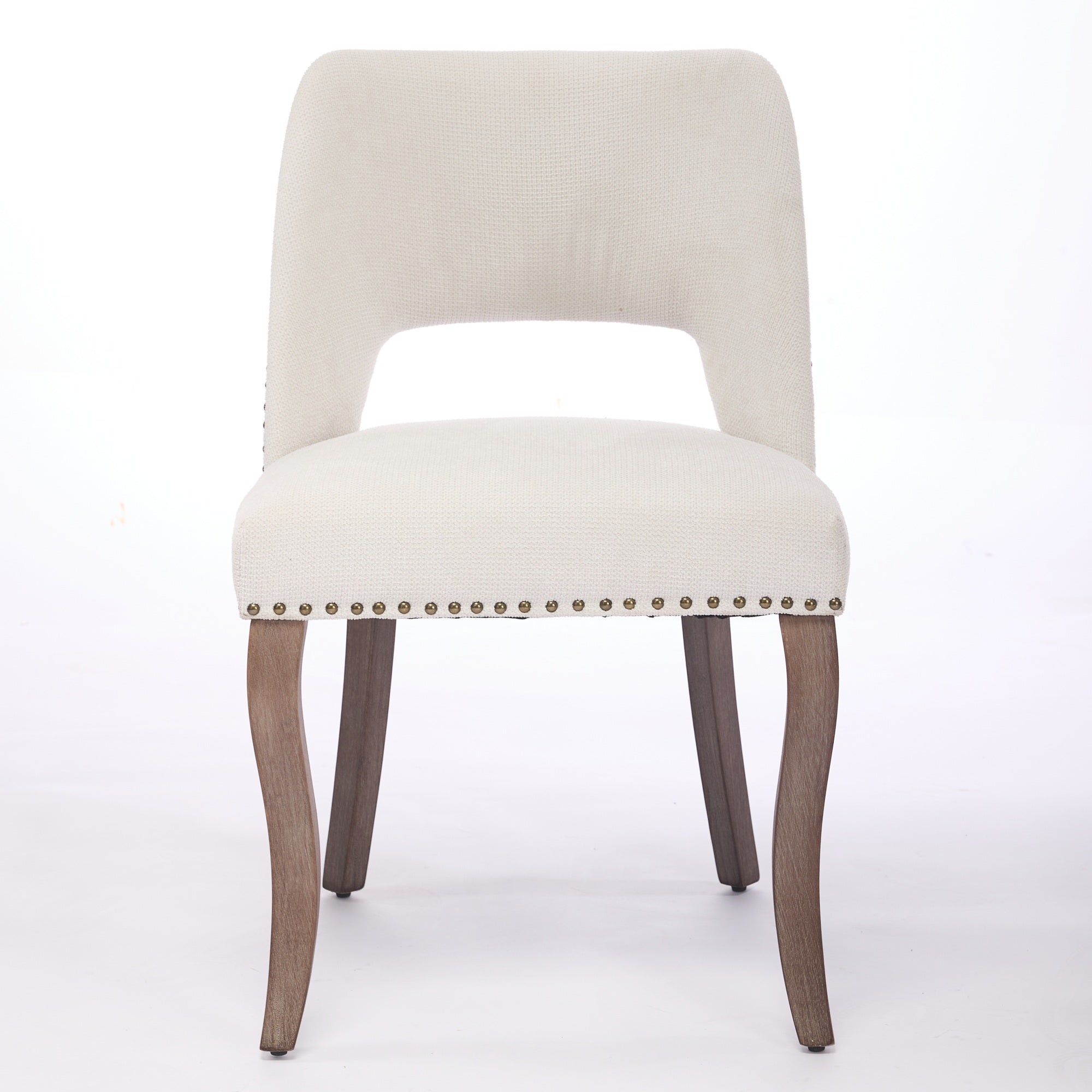 Wooden Dining Chairs Set of 2, Upholstered Farmhouse Kitchen Chair, Beige Fabric