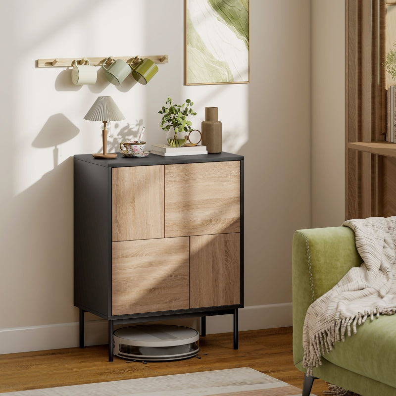 Sideboard Push-to-Open Doors Metal Legs - Black/Natural Wood