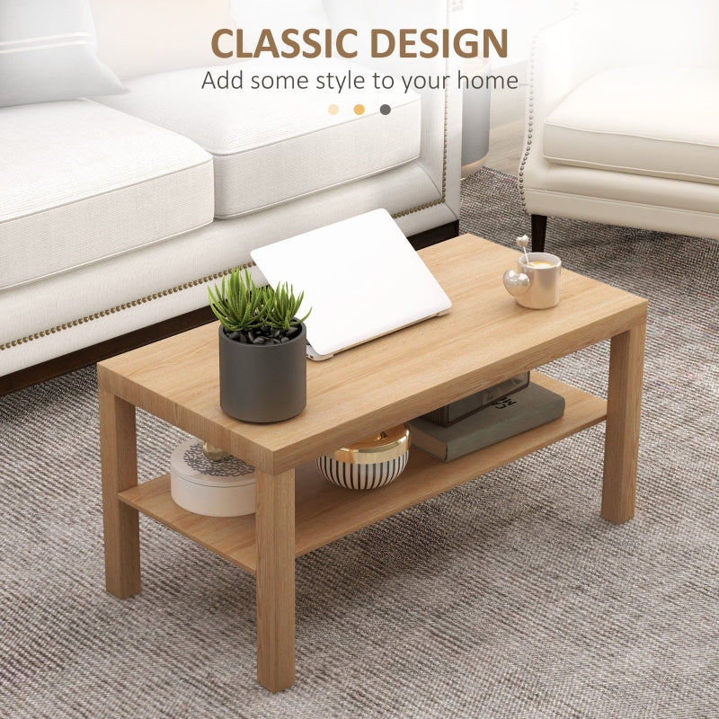2-Tier Coffee Table Storage Shelf Rectangular Natural Wood Finish